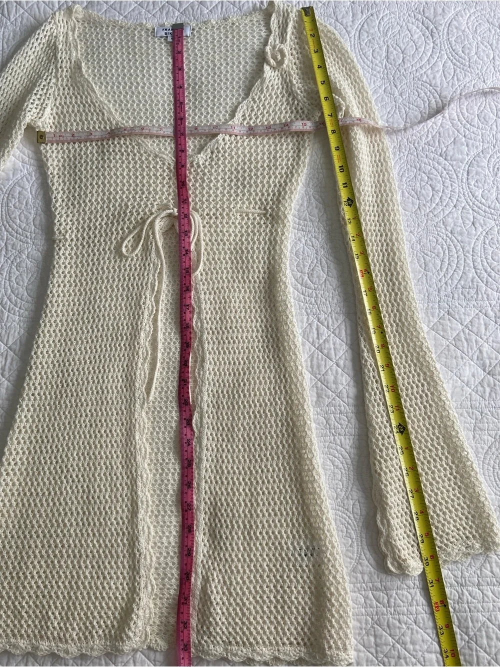 Frankies Bikinis Crochet Collette Cover Up Tunic Cream White XS